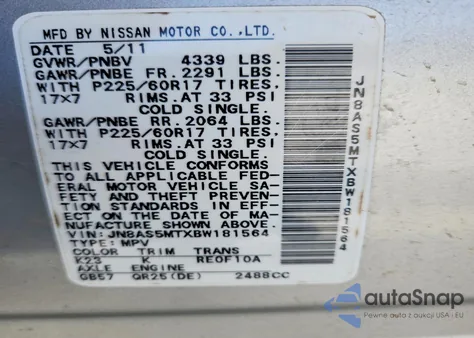 2011 Nissan Rogue S из США, поврежденный, VIN JN8AS5MTXBW181564